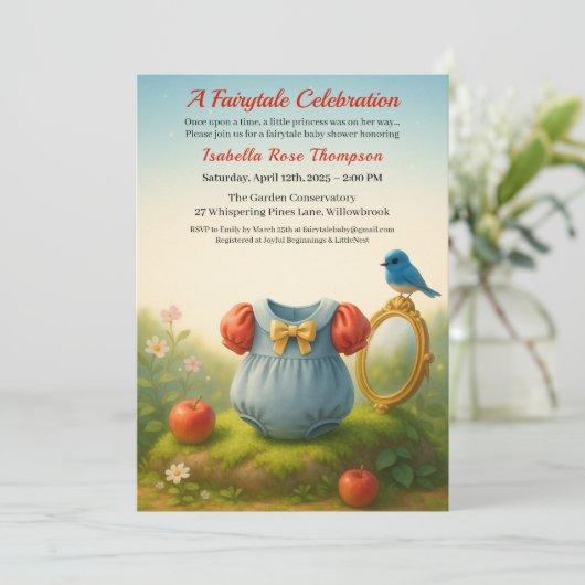 Invitation Enchanted Woodland Princess Baby Shower Fairytale (Debout devant)