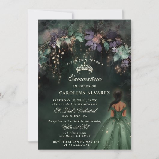 Invitation Enchantée Forêt Arche Vert Quinceanera (Devant)