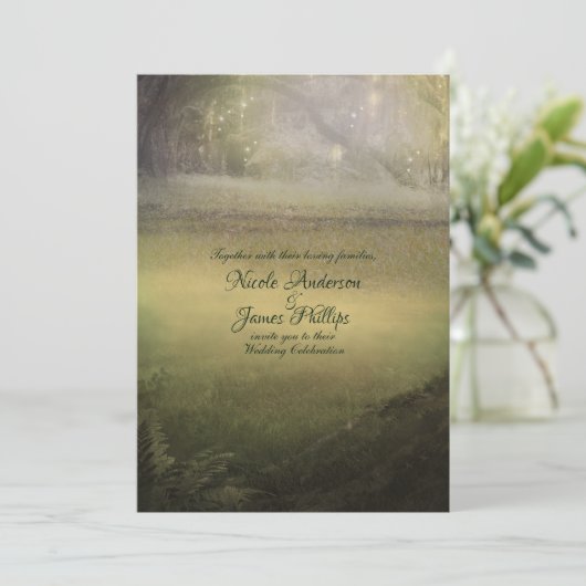 Invitation Enchantée Lumières Enchanté Forêt Rustique Mariage (Debout devant)