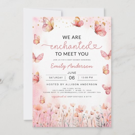 Invitation Enchantée pour vous rencontrer papillon Baby showe (Devant)