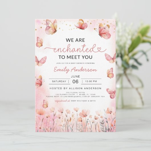 Invitation Enchantée pour vous rencontrer papillon Baby showe (Debout devant)