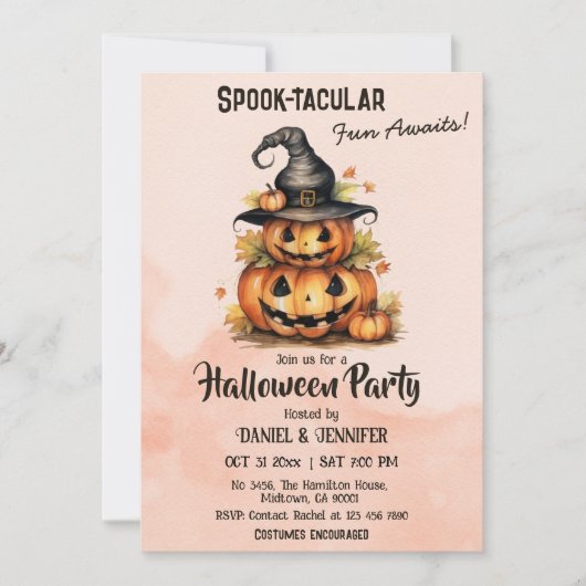 Invitation Enchanter Citrouille sorcière Casquette mignon Hal (Devant)
