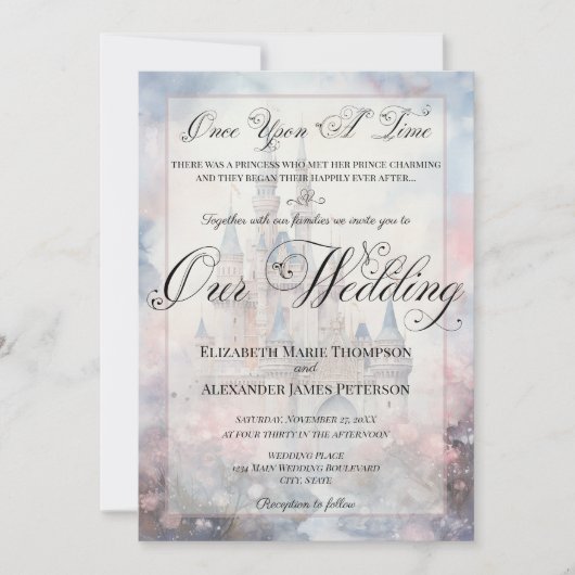 Invitation Enchanter Fairy Tale Castle Notre Mariage (Devant)