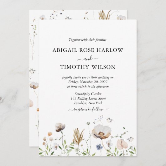 Invitation Enchanter Fleurs sauvages Whimsical Élégant Script (Devant / Derrière)
