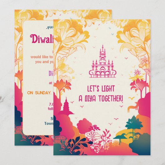 Invitation Enchanter Floral Diwali Délice 🪷 (Devant / Derrière)