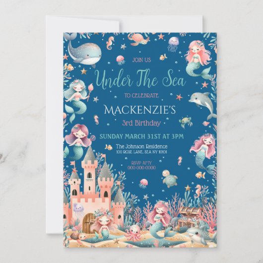 Invitation Enchanter Sous La Fête D'Anniversaire De La Sirène (Devant)