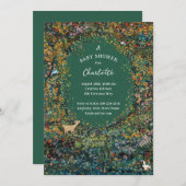 Invitation Enchanteur Baby shower vert de la forêt forestière (Devant / Derrière)