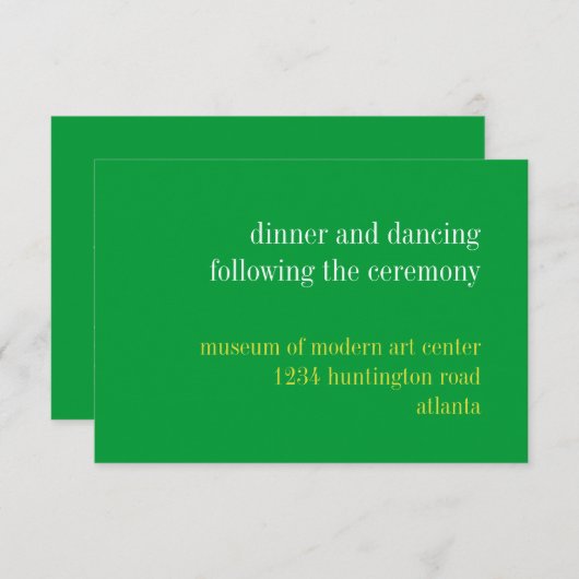 Invitation Enclos de réception de mariage en typographie vert (Devant / Derrière)