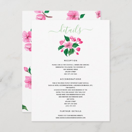 Invitation Enclos des détails du mariage sous les fleurs de c (Devant / Derrière)