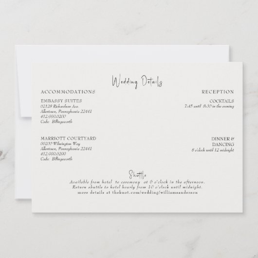 Invitation Enclosure avec détails de mariage crème (Devant)
