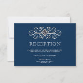 Invitation Enclosure de réception Navy Blue Silver Flourish (Devant)