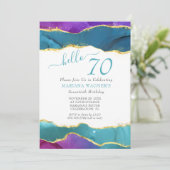 Invitation Encre Abstraite Fuchsia Pink Or Turquoise 70e anni (Debout devant)