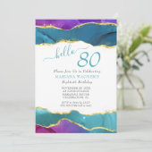 Invitation Encre Abstraite Fuchsia Pink Or Turquoise 80e anni (Debout devant)