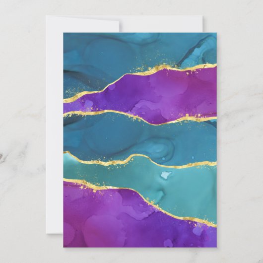 Invitation Encre Abstraite Fuchsia Rose Turquoise Or 55e anni (Dos)