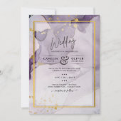 Invitation Encre alcoolique abstraite de mariage violet pouss (Devant)