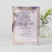 Invitation Encre alcoolique abstraite de mariage violet pouss (Debout devant)
