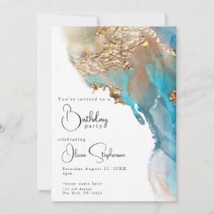 Invitation Encre alcoolique abstraite pour anniversaire QR
