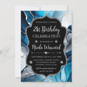 Invitation Encre Alcoolique Bleu, Argent et Or 21ème Annivers
