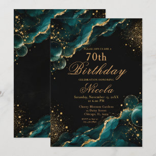 Invitation Encre Alcoolique Élégante Sarcelle et Or