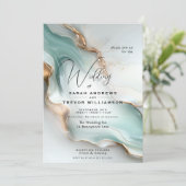 Invitation Encre alcoolique fluide Luxe Opale Sarcelle Or (Debout devant)