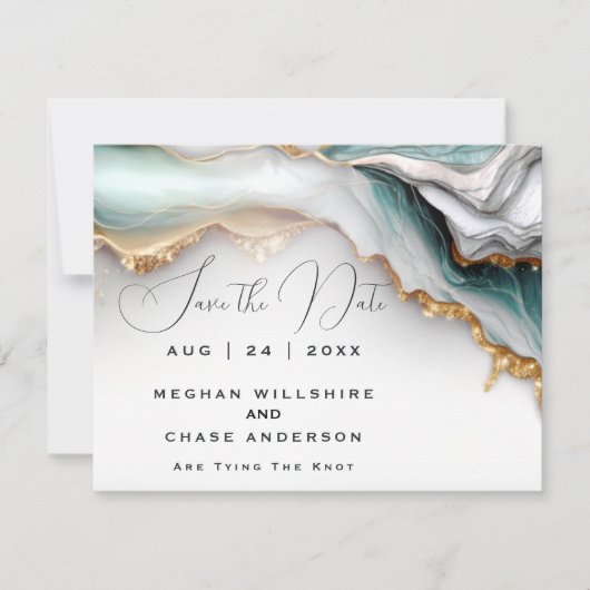 Invitation Encre alcoolique fluide Luxe Opale Sarcelle Or (Devant)
