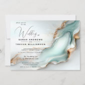 Invitation Encre alcoolique fluide Luxe Opale Sarcelle Or (Devant)