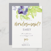 INVITATION ENCRE AQUA BLEUE AQUARELLE FLORALE DEMOISELLE D'HO (Devant / Derrière)