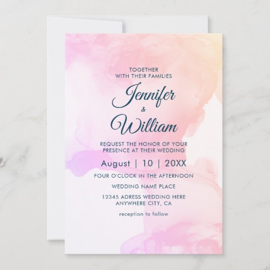 Invitation Encre Aquarelle Moderne Rose (Devant)