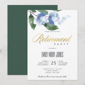 INVITATION ENCRE BLEU VERT LAVIS AQUEUX FLEURAL RETRAITE (Devant / Derrière)