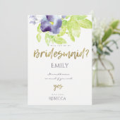 INVITATION ENCRE BLEUE AQUA A L'AQUARELLE FLEUR POUR DEMOISEL (Debout devant)