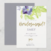 INVITATION ENCRE BLEUE AQUA A L'AQUARELLE FLEUR POUR DEMOISEL (Devant / Derrière)