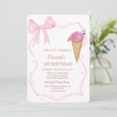 Invitation encre Bow crème glacée rayée Anniversaire (Debout devant)