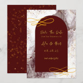 Invitation Encre d'alcool Bourgogne et or Enregistrer la date (Devant / Derrière)