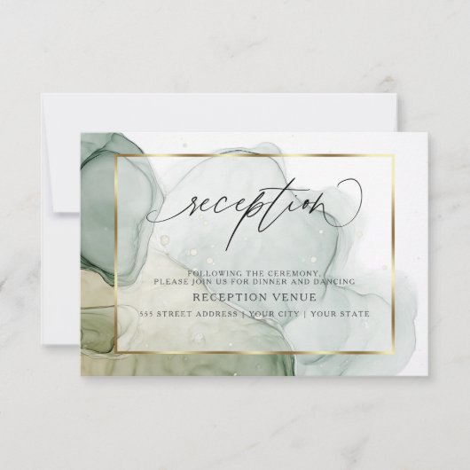 Invitation Encre d'alcool fluide Chic Muted Tons de vert (Devant)