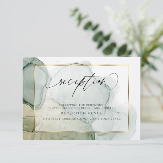 Invitation Encre d'alcool fluide Chic Muted Tons de vert (Debout devant)