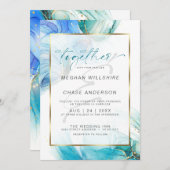 Invitation Encre d'alcool marbrée turquoise et bleue Invitati (Devant / Derrière)