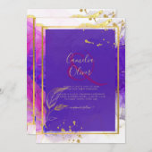 Invitation Encre d'alcool Mariage violet intense en or rose (Devant / Derrière)
