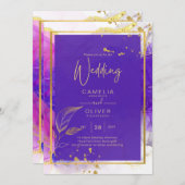 Invitation Encre d'alcool Mariage violet intense en or rose (Devant / Derrière)