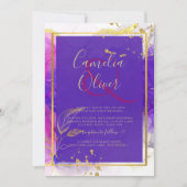 Invitation Encre d'alcool Mariage violet intense en or rose (Devant)