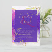 Invitation Encre d'alcool Mariage violet intense en or rose (Debout devant)
