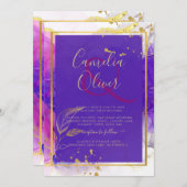 Invitation Encre d'alcool Mariage violet intense en or rose (Devant / Derrière)