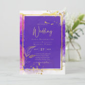 Invitation Encre d'alcool Mariage violet intense en or rose (Debout devant)