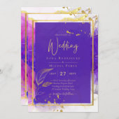 Invitation Encre d'alcool Mariage violet intense en or rose (Devant / Derrière)