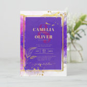 Invitation Encre d'alcool Mariage violet intense en or rose (Debout devant)