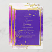 Invitation Encre d'alcool Mariage violet intense en or rose (Devant / Derrière)