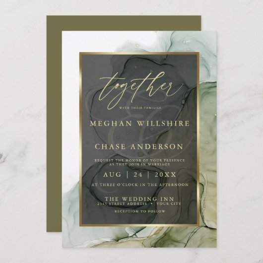 Invitation Encre d'alcool moderne Riche Terre verte (Devant / Derrière)