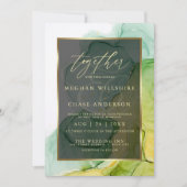 Invitation Encre d'alcool moderne vert et or (Devant)