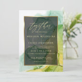 Invitation Encre d'alcool moderne vert et or (Debout devant)
