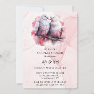 Invitation Encre d'alcool rose Deux Inséparables Couples Douc