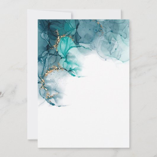 Invitation Encre d'alcool turquoise et or 50e anniversaire (Dos)